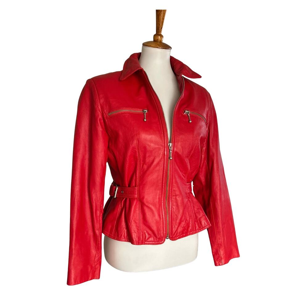 Vintage Cherry Red Leather Moto Jacket 90s